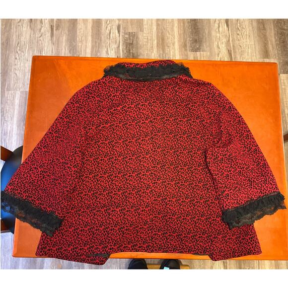 Kim Rogers Red Black Animal Print Swing Jacket Lace Trim • Size 3X-Oversized L - Picture 7 of 7